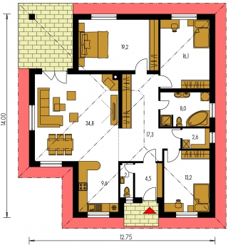 Mirror image | Floor plan of ground floor - BUNGALOW 16